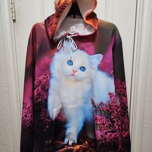 Cat Hoodie with White and Pink Design